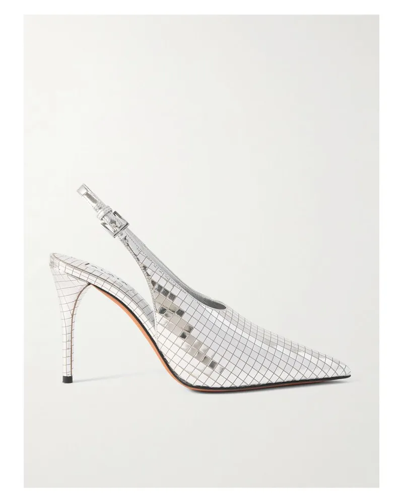 Alaïa Escarpin 90 Slingback-pumps Aus Leder Mit Spiegeleffekt - Silber Silber