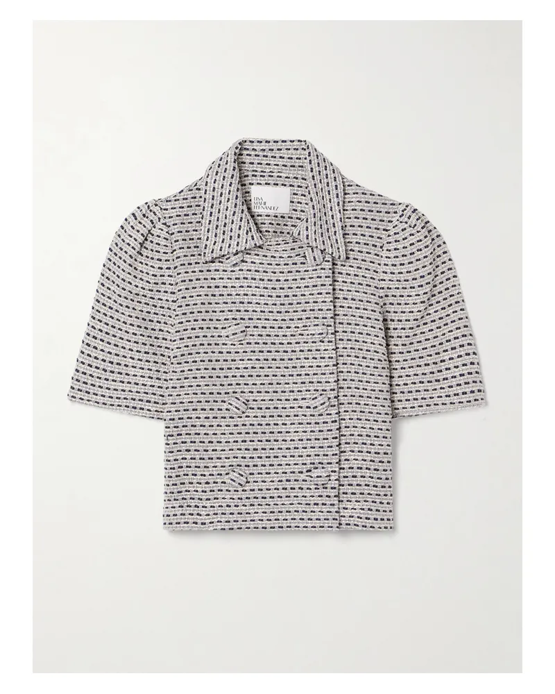 Lisa Marie Fernandez Doppelreihige Jacke Aus Tweed Aus Einer Baumwollmischung In Metallic-optik - Blau Blau