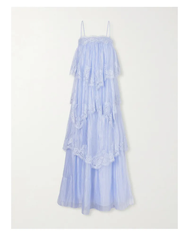 Aje. Ophelia Lace-trimmed Ruffled Chiffon Gown - Blue Blue