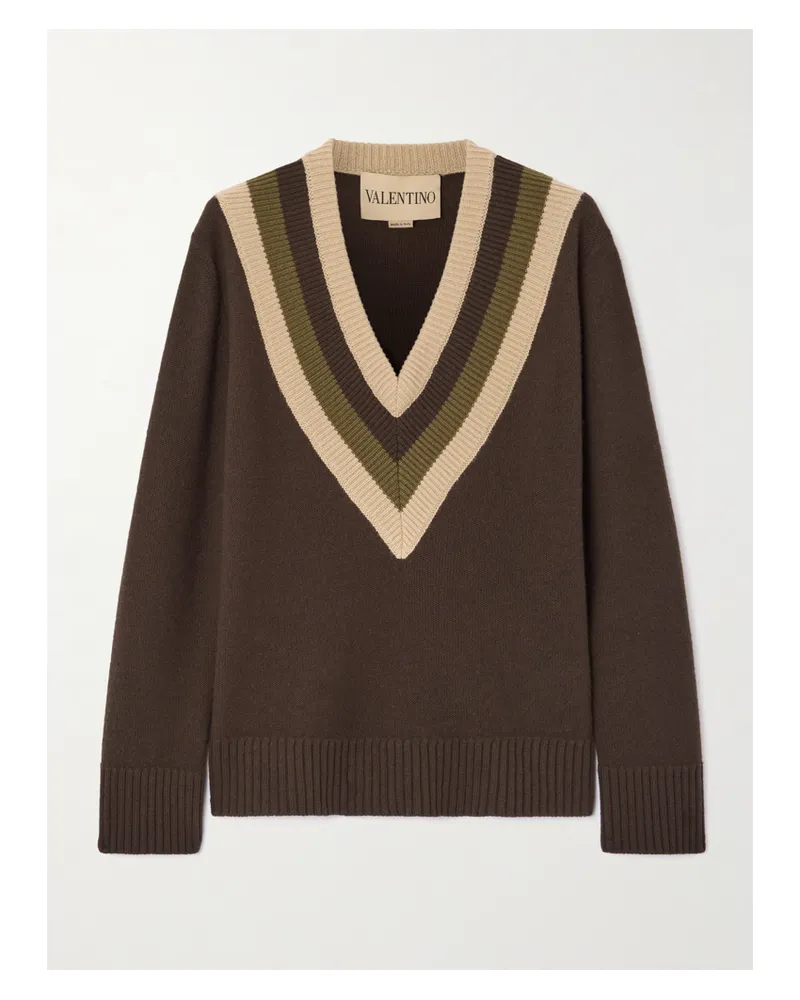 Valentino Garavani Gestreifter Wollpullover - Braun Braun