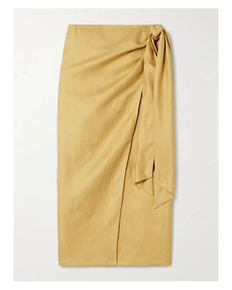 Max Mara Tequila Midi-wickelrock Aus Einer Leinen-seidenmischung - Gelb Gelb