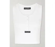 Cropped Ribbed Cotton Tank - White