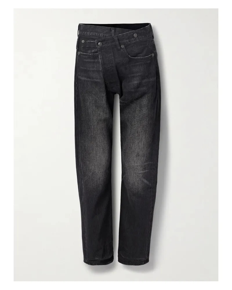 R13 Crossover Asymmetrische, Halbhohe Boyfriend-jeans In Distressed-optik - Schwarz Schwarz