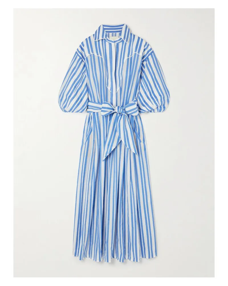 Johanna Ortiz Buena Mar Midikleid Aus Baumwoll-voile Mit Streifen Und Bindegürtel - Blau Blau