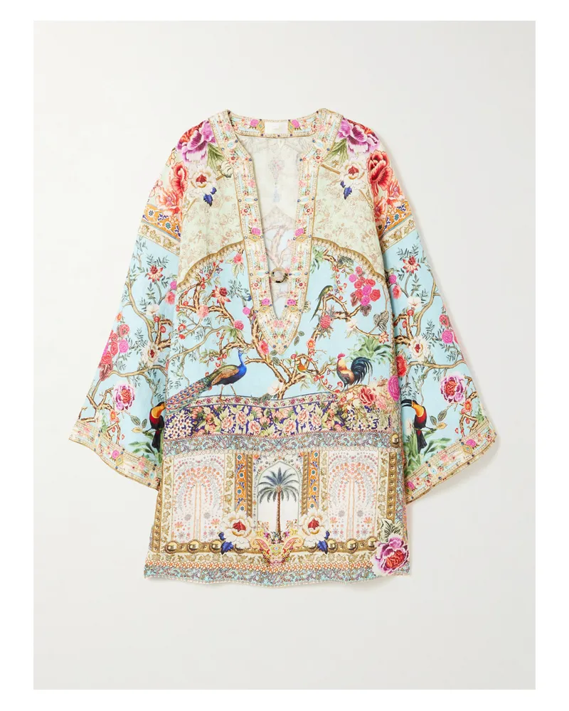Camilla Crystal-embellished Printed Linen Kaftan - Multi Multi