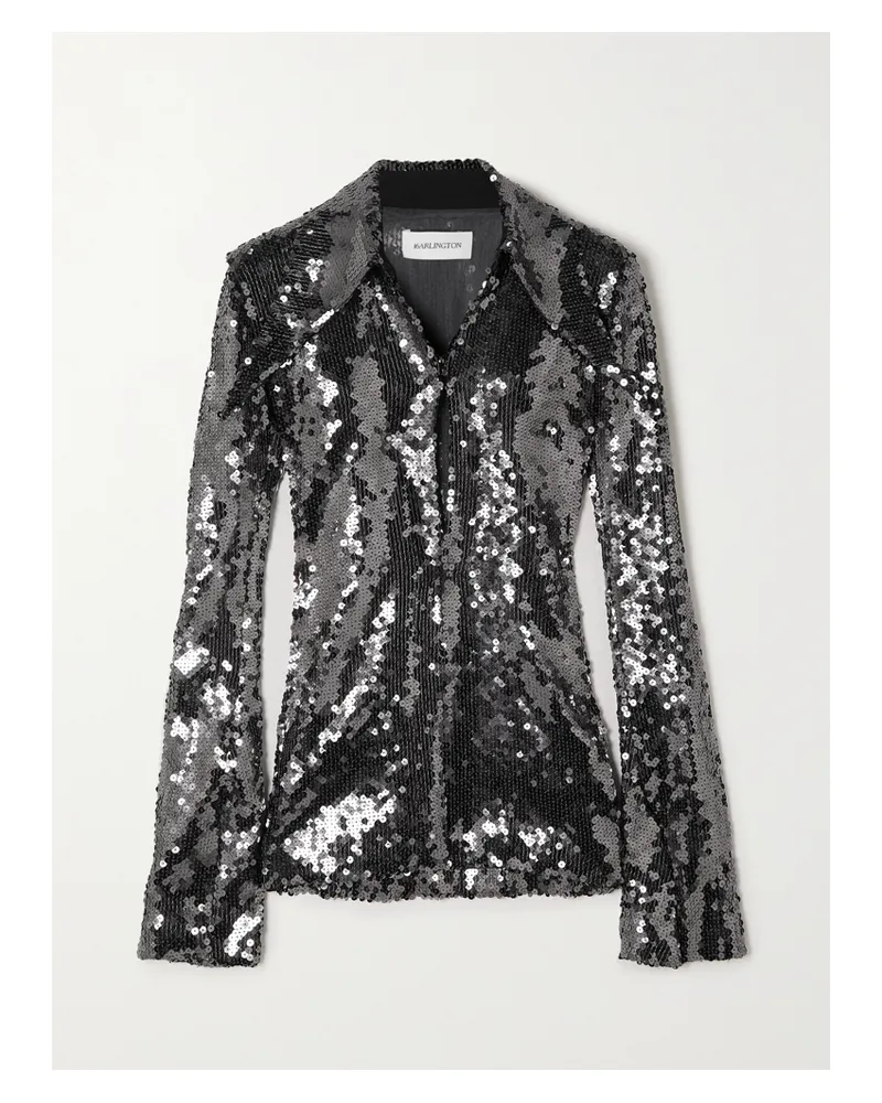 16ARLINGTON Opala Hemd Aus Stretch-tüll Mit Pailletten - Grau Grau
