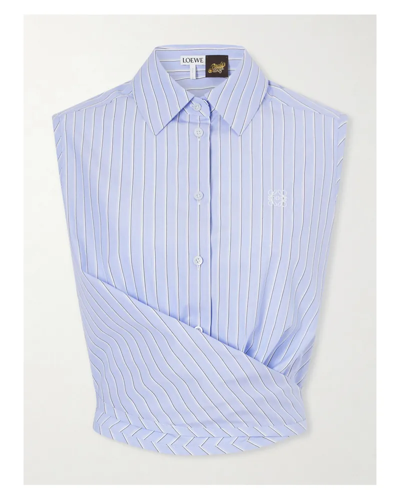 Loewe Paula's Ibiza Anagram Appliquéd Striped Cotton-popeline Top - Blue Blue