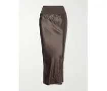 Ribbed Jersey And Recycled-satin Midi Skirt - Brown