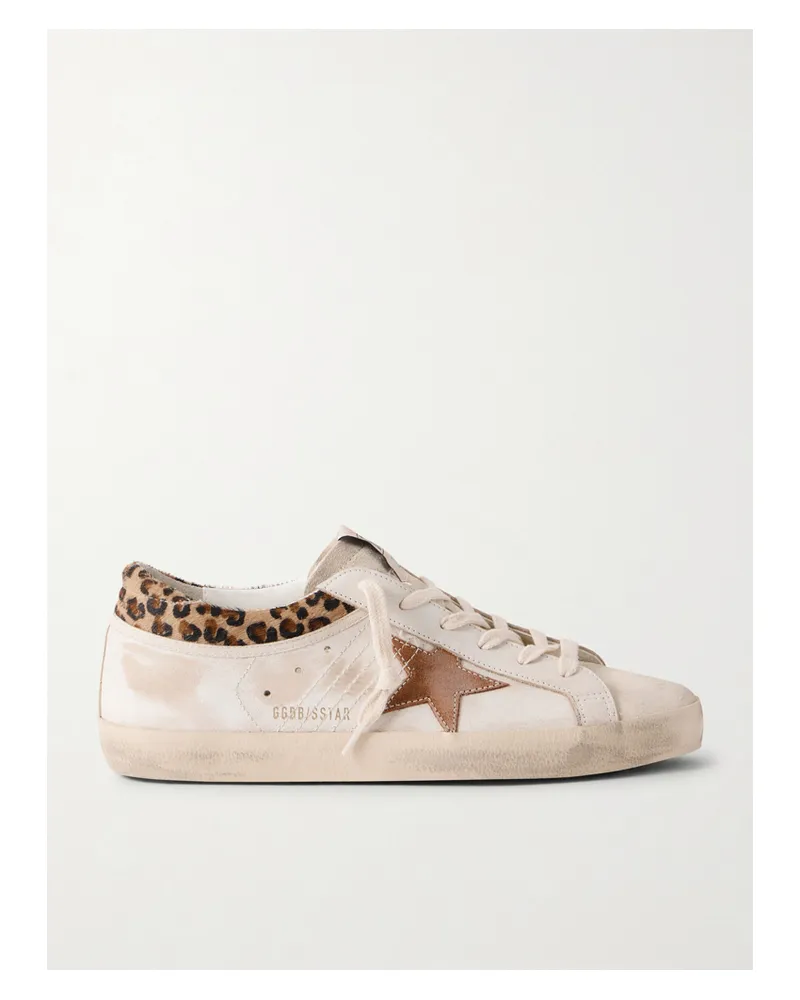 Golden Goose Super Star Calf Hair And Suede-trimmed Distressed Leather Sneakers - Off-white Off-white