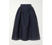 Fabiola Embroidered Cotton-blend Cloqué Midi Skirt - Blue