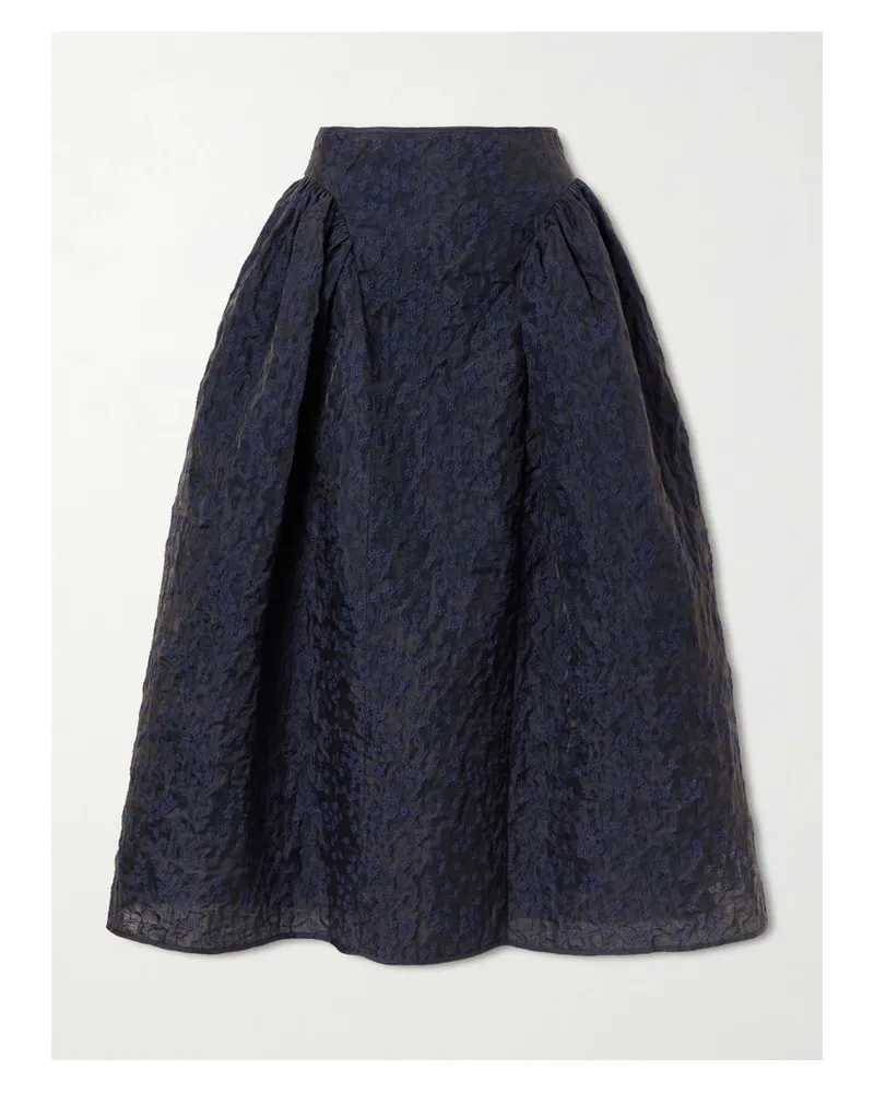 Cecilie Bahnsen Fabiola Embroidered Cotton-blend Cloqué Midi Skirt - Blue Blue