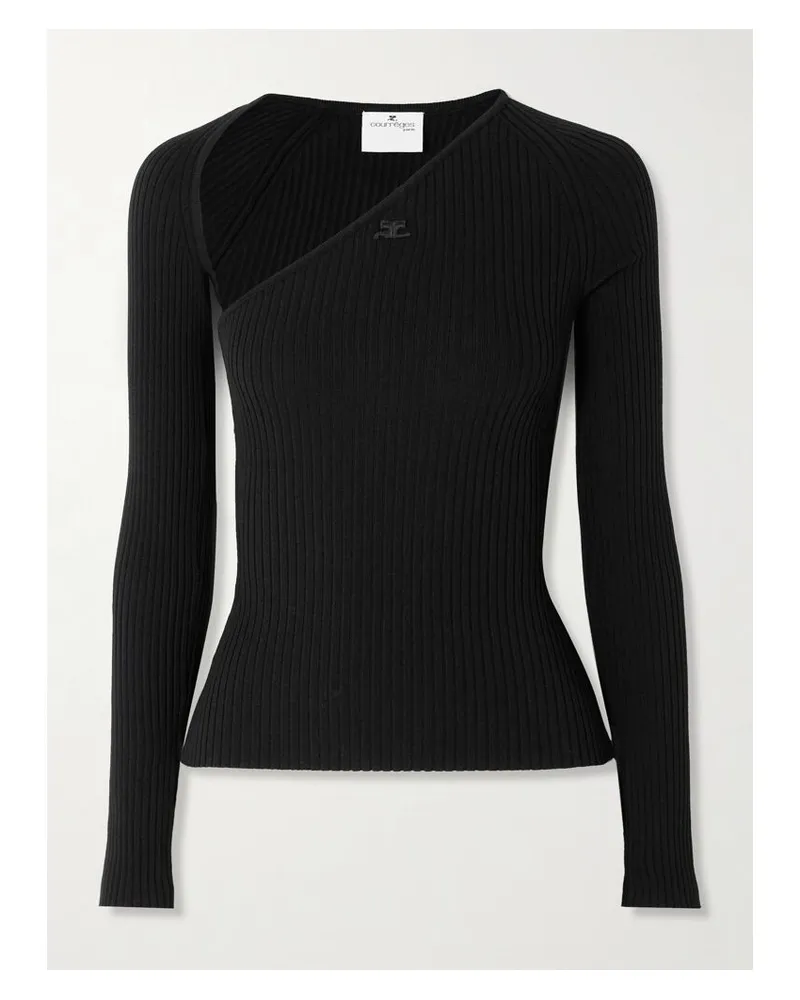 Courrèges Slash Asymmetrischer Rippstrickpullover - Schwarz Schwarz