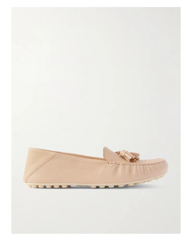Loro Piana Tasseled Textured-leather Collapsible-heel Loafers - Neutrals Neutrals