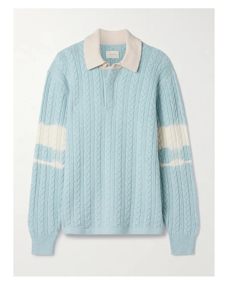 Aimé Leon Dore Cable-knit Striped Wool And Cotton-blend Polo Shirt - Blue Blue