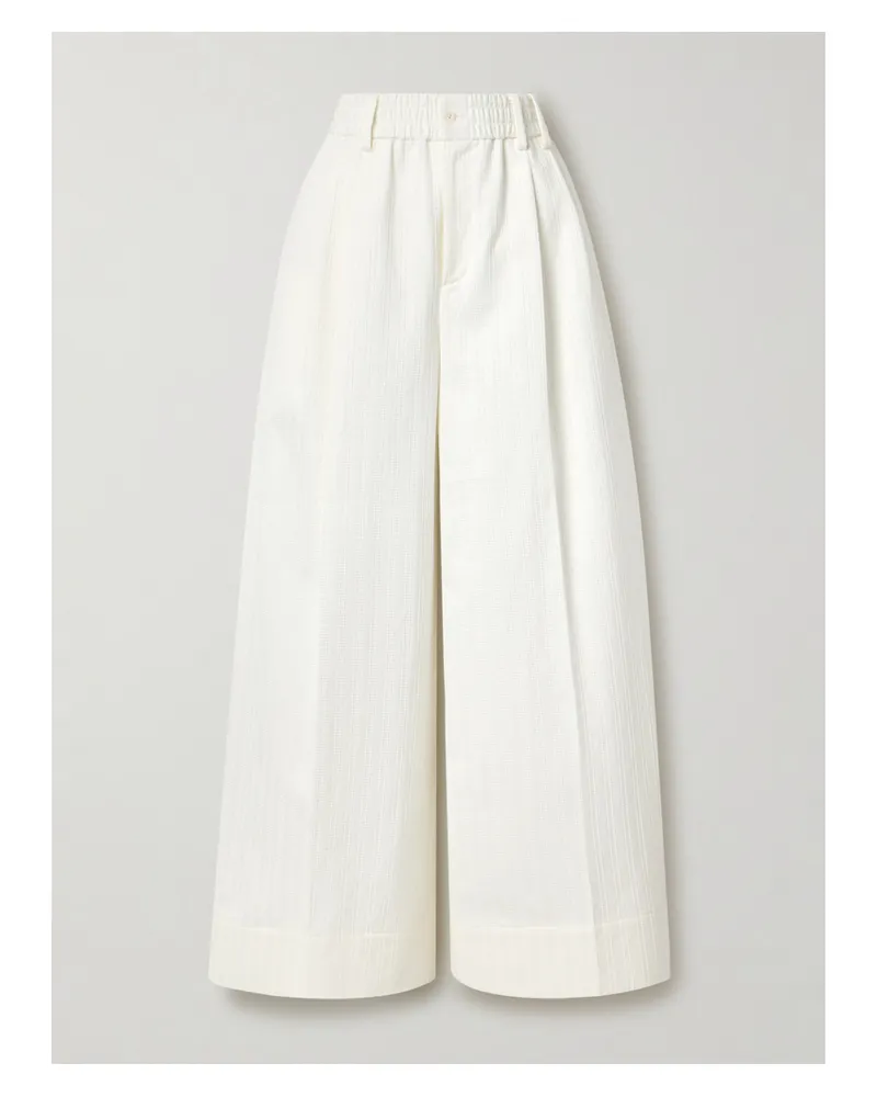 Christopher John Rogers Hose Mit Weitem Bein Aus Bestickter Baumwolle Mit Falten - Weiß Weiß