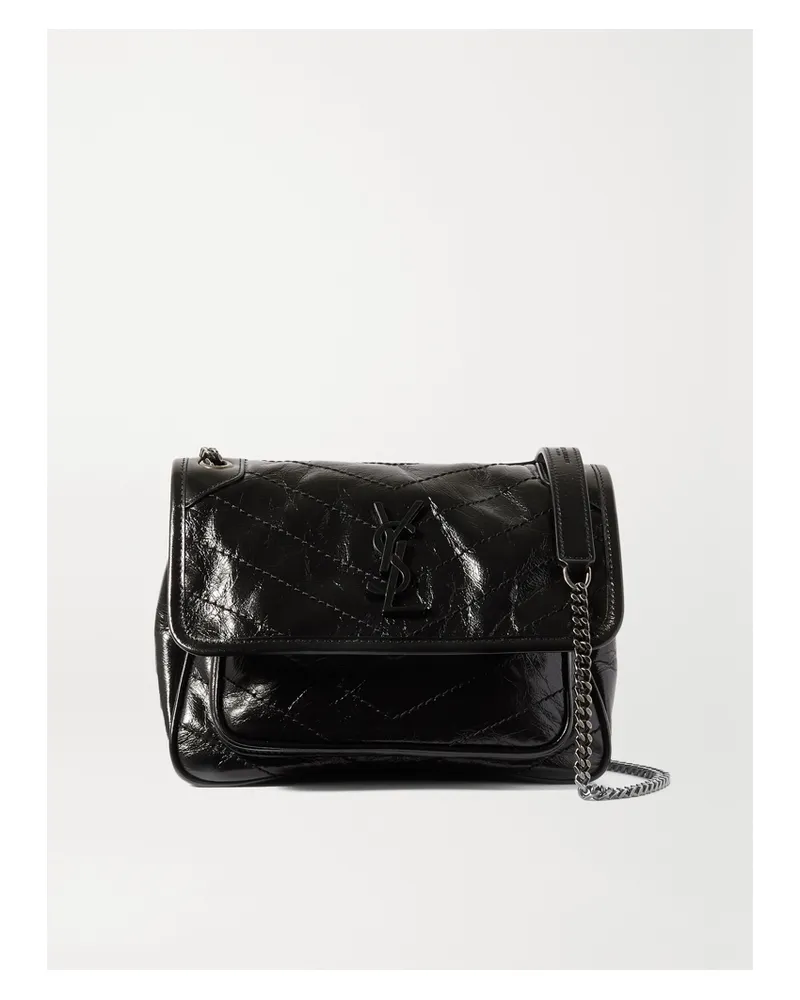 Saint Laurent Niki Baby Quilted Crinkled Glossed-leather Shoulder Bag - Black Black