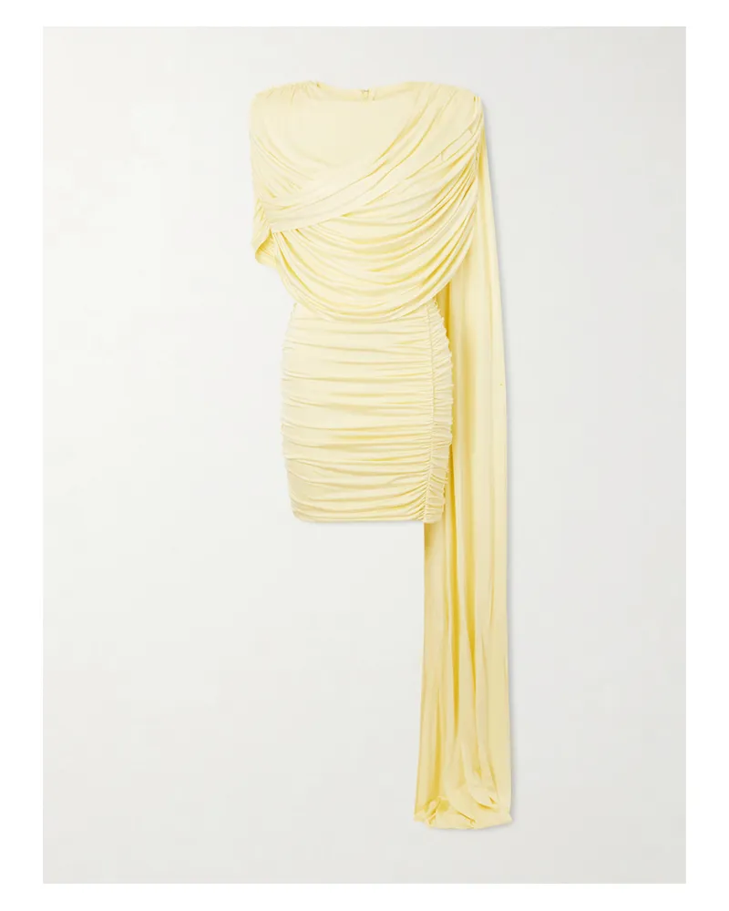 The New Arrivals Ilkyaz Ozel Khara Scarf-detailed Draped Jersey Mini Dress - Yellow Yellow
