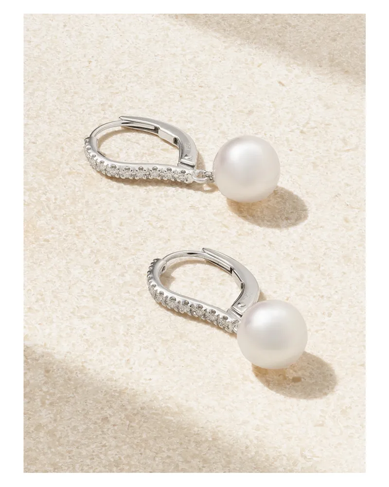 Mikimoto 18-karat White Gold, Diamond And Pearl Earrings White