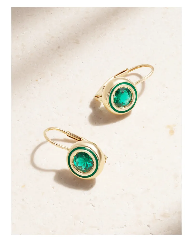 Alison Lou Cocktail 14-karat Gold, Labroatory-grown Emerald And Enamel Earrings - Green Green