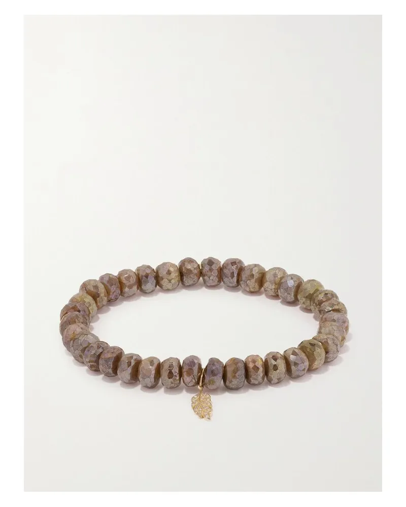 Sydney Evan Tiny Feather Armband Mit Labradoriten, Diamanten Und Details Aus 14 Karat Gold - Braun Braun