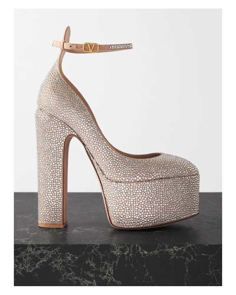 Valentino Garavani Plateaupumps Aus Veloursleder Mit Kristallen - Silber Silber