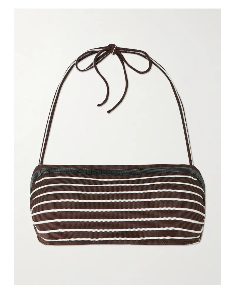 Brunello Cucinelli Neckholder-bikini-oberteil Aus Gestreiftem Webstoff - Braun Braun