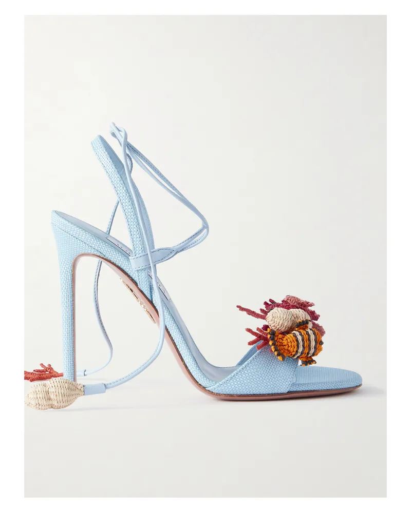 Aquazzura Marea 105 Sandalen Aus Raffiabast Mit Lederbesätzen Und Verzierungen - Blau Blau