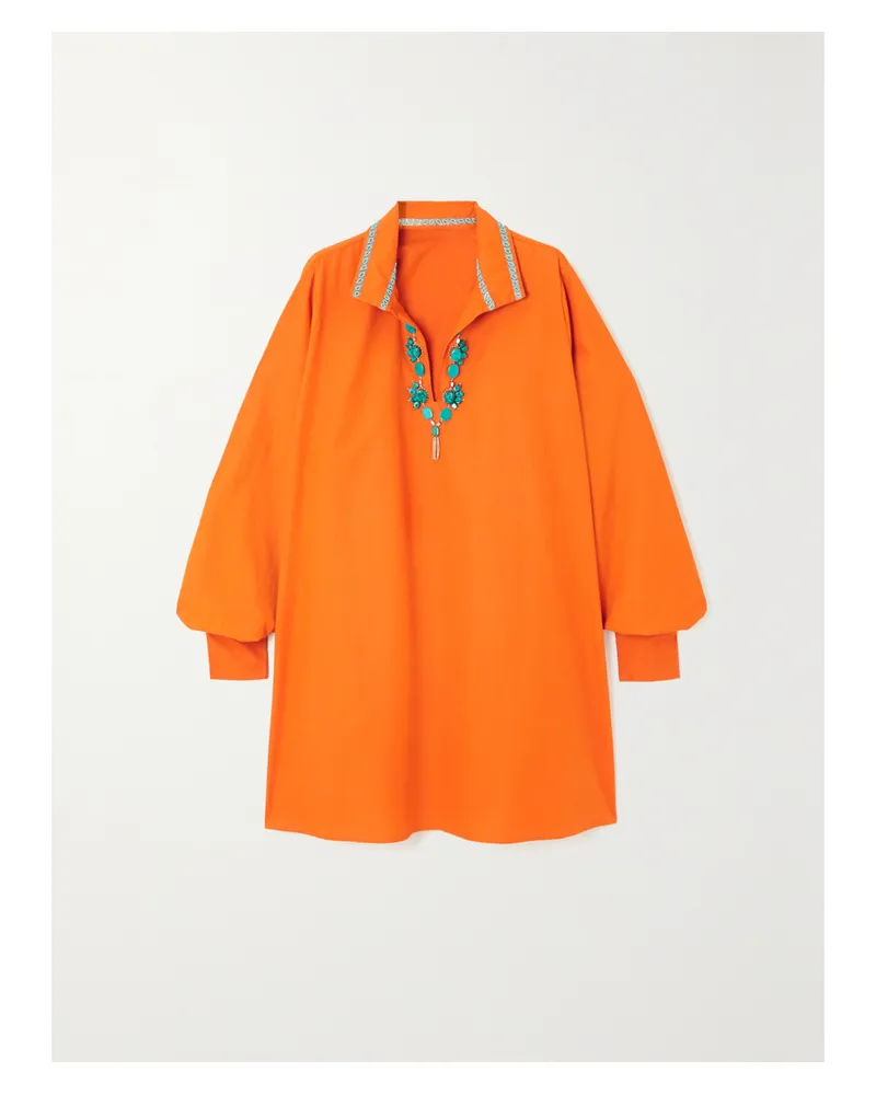 Fortela Oversized-minikleid Aus Baumwollpopeline Mit Verzierungen - Orange Orange