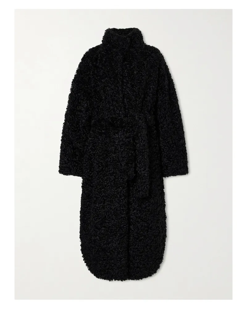 FRANKIE Shop Ravello Belted Fleece Coat - Black Black