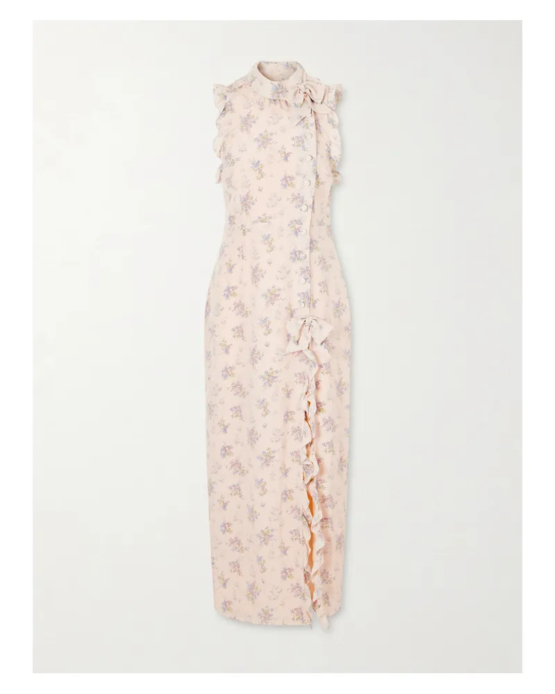 Alessandra Rich Ruffled Floral-print Silk Midi Dress - Pink Pink