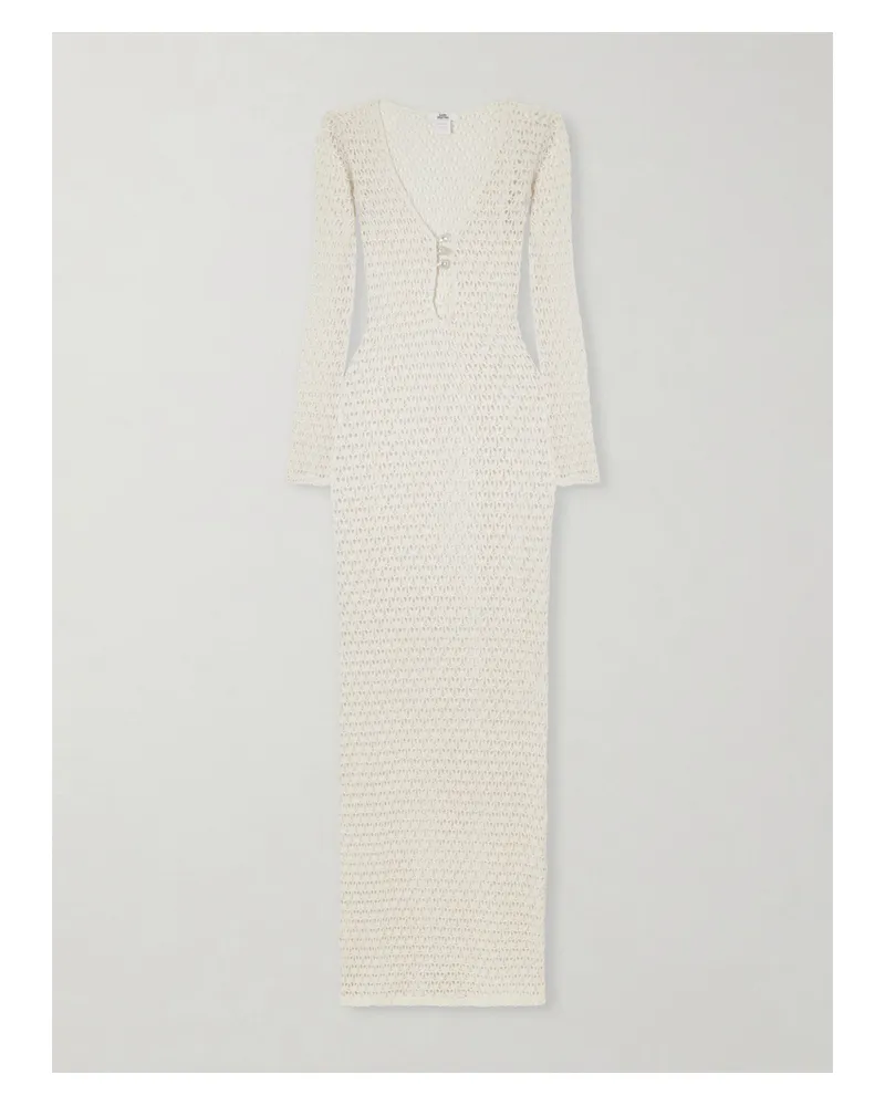 Sara Cristina Marina Pearl-embellished Crocheted Cotton Coverup - Neutrals Neutrals