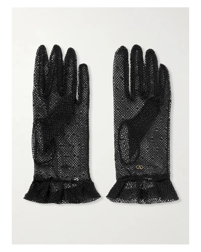 Valentino Garavani Handschuhe Aus Netzmaterial Aus Einer Baumwollmischung Mit Verzierung - Schwarz Schwarz