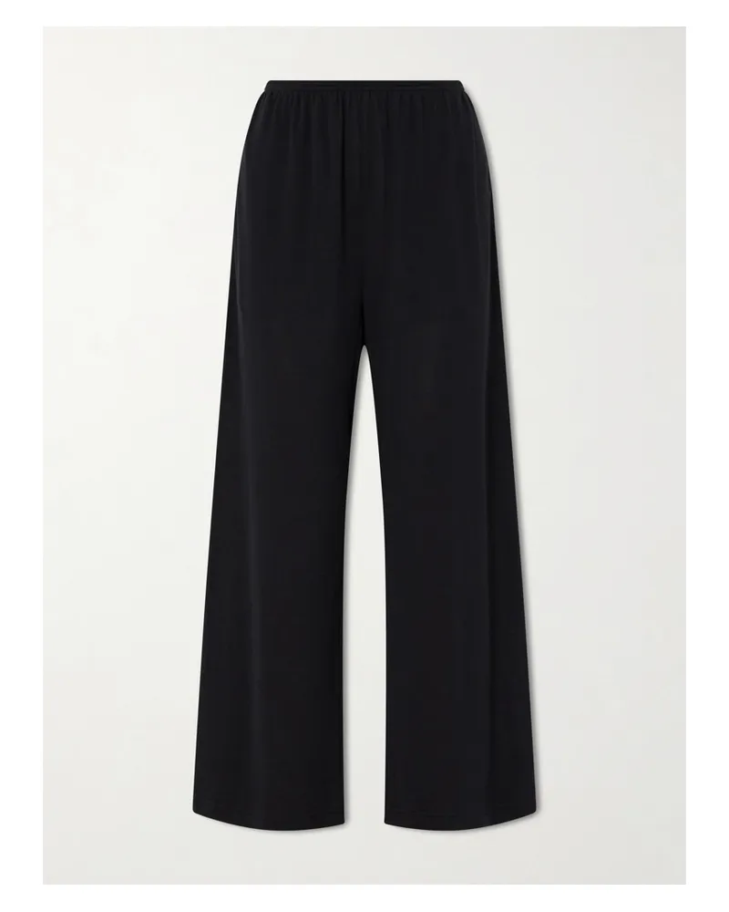 Totême Cotton And Silk-blend Wide-leg Pants - Black Black