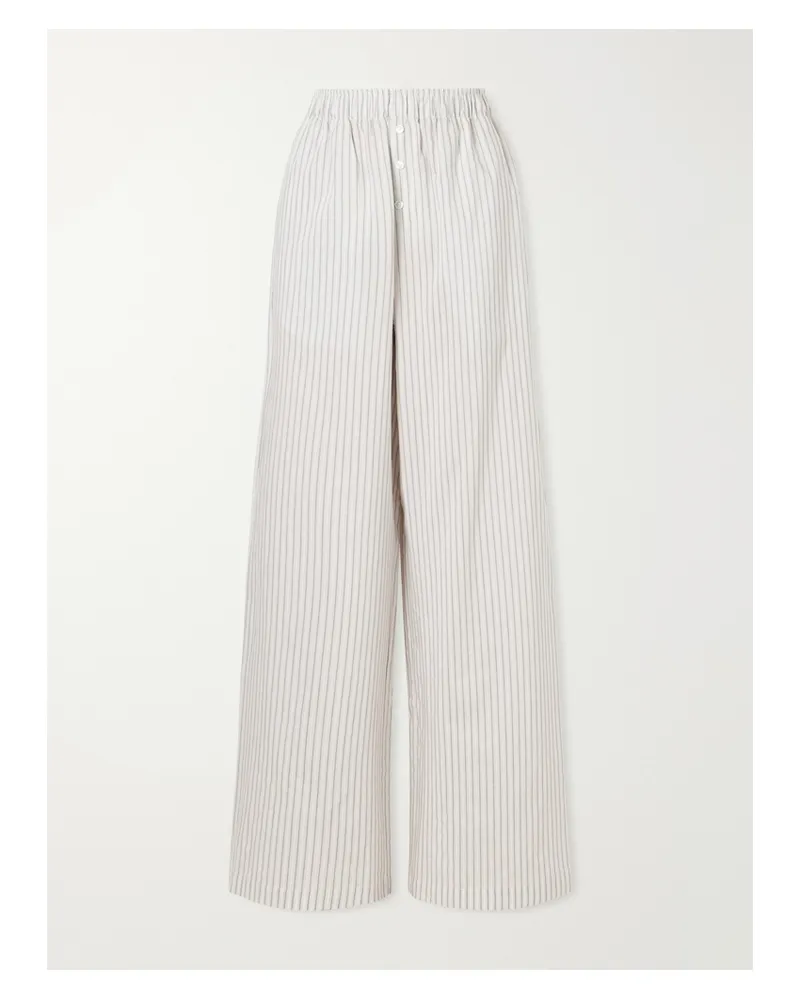 Róhe Striped Silk And Cotton-blend Wide-leg Pants - White White
