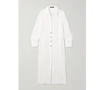 Maxi-hemdblusenkleid Aus Biobaumwoll-seersucker Mit Biesen - Weiß