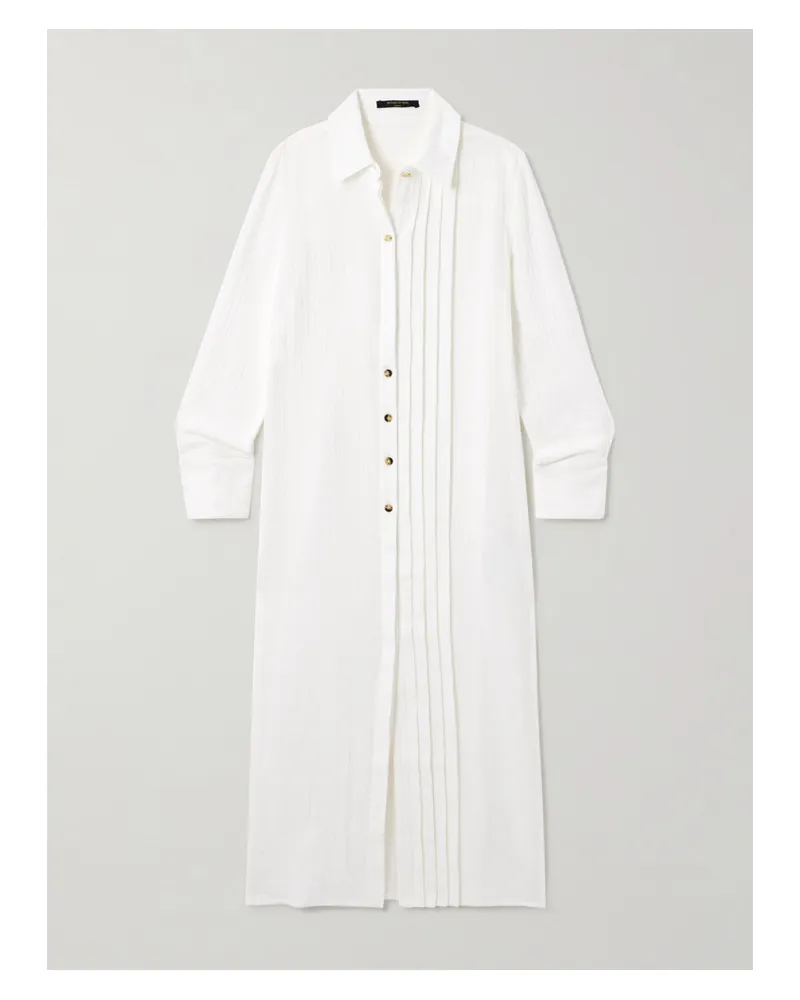 Mother of Pearl Maxi-hemdblusenkleid Aus Biobaumwoll-seersucker Mit Biesen - Weiß Weiß