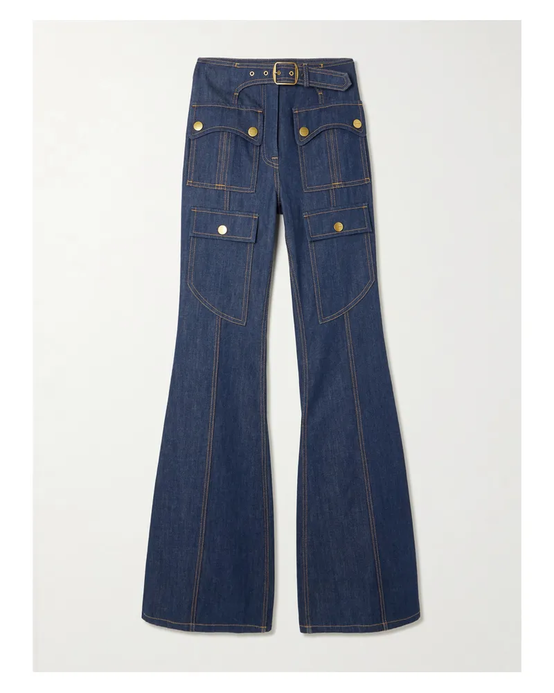 Zimmermann Luna Buckled Flared Cargo Jeans - Blue Blue