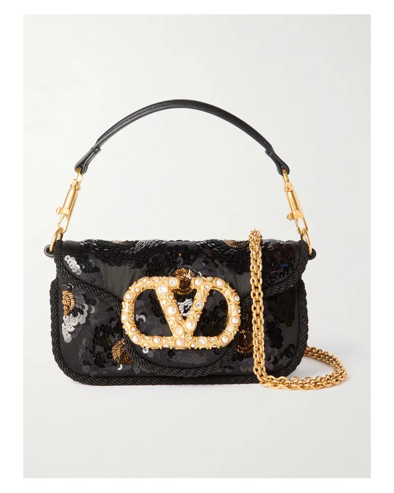 Valentino Garavani Locò Schultertasche Aus Crêpe Mit Pailletten - Schwarz Schwarz