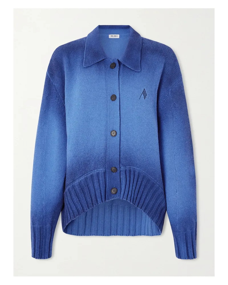 ATTICO Asymmetric Embroidered Dégradé Wool And Cashmere-blend Cardigan - Blue Blue