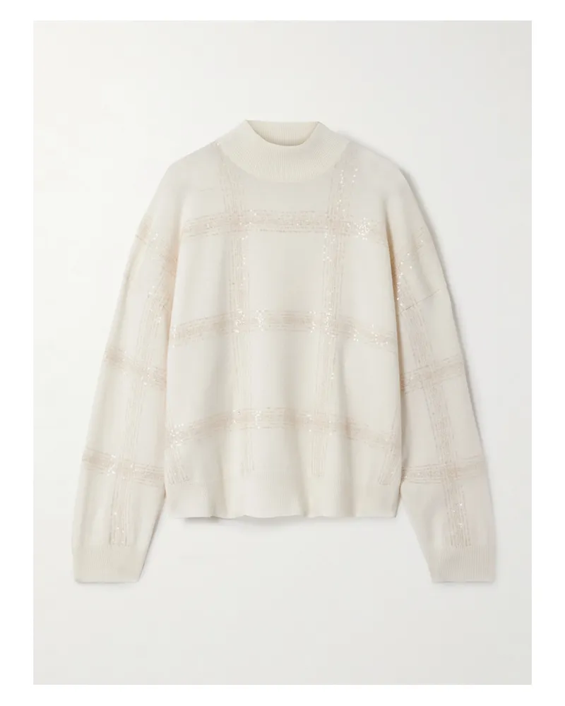 Brunello Cucinelli Sequin-embellished Wool, Cashmere And Silk-blend Sweater - Neutrals Neutrals