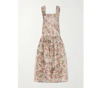Amello Floral-print Silk-organza Midi Dress - White