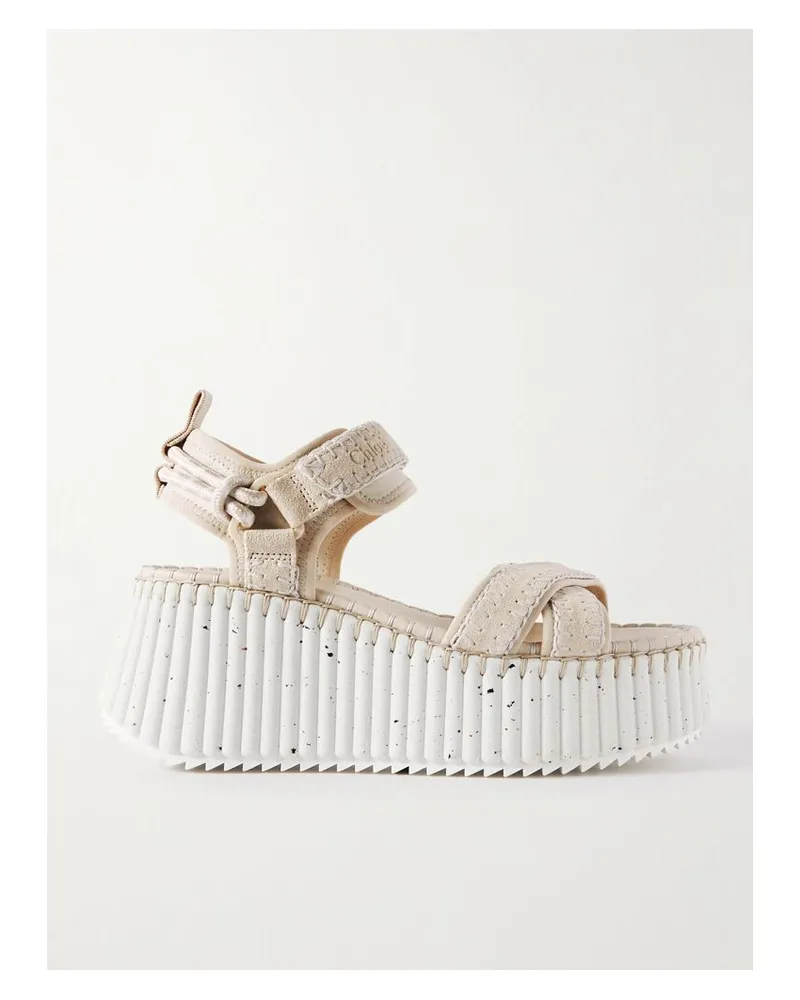 Chloé Net Sustain Nama Plateausandalen Aus Veloursleder Und Leder - Weiß Weiß
