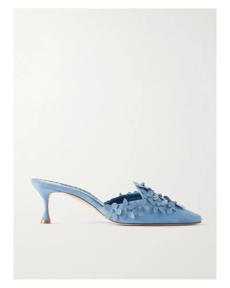 Manolo Blahnik Harnes 50 Mules Aus Veloursleder Mit Applikationen - Blau Blau