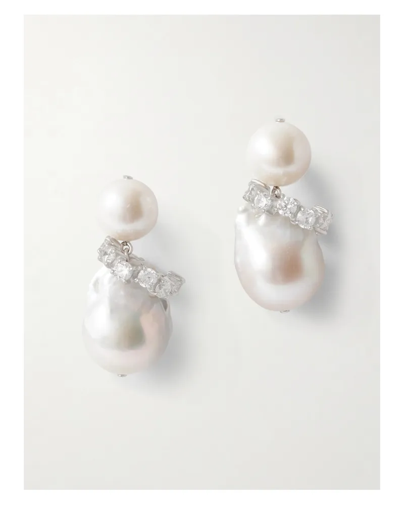 Completedworks Rhodium-plated Recycled Silver Pearl And Crystal Earrings - White White