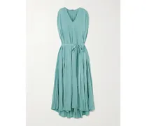 Martini Midikleid Aus Habutai-seide Mit Bindegürtel - Blau