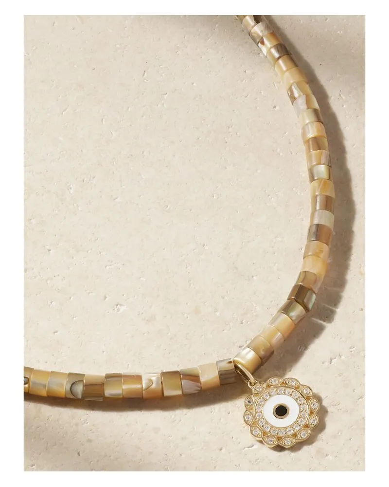 Sydney Evan Kette Aus 14 Karat Gold Mit Diamanten, Irismuscheln Und Emaille - Braun Braun