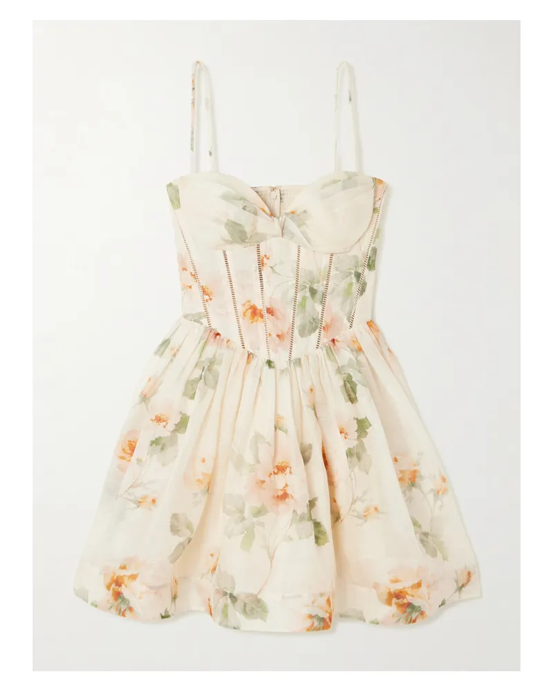 Zimmermann Carousel Floral-print Linen And Silk-blend Mini Dress - Neutrals Neutrals