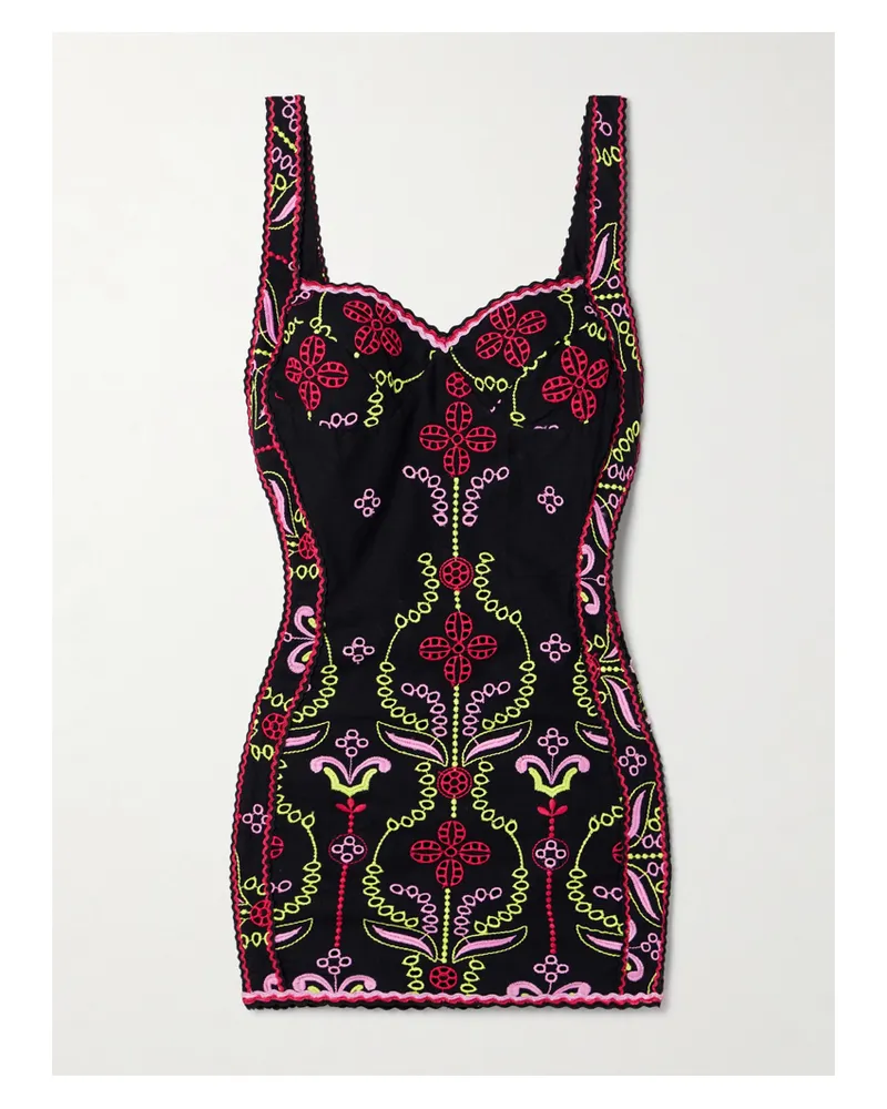 Charo Ruiz Carole Minikleid Aus Einer Baumwollmischung Mit Stickereien Und Zackenlitzen - Schwarz Schwarz