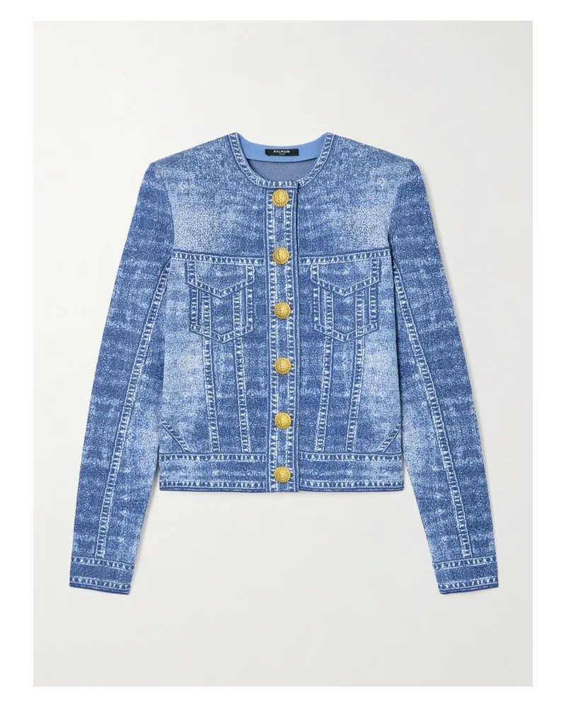 Balmain Cardigan Aus Jacquard-strick Mit Trompe-l'œil-print - Blau Blau