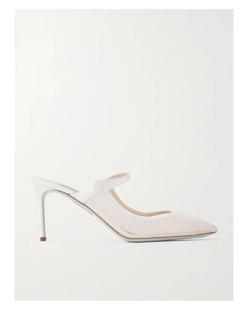 Aquazzura Voile 75 Mules Aus Tüll Mit Satinbesatz - Weiß Weiß